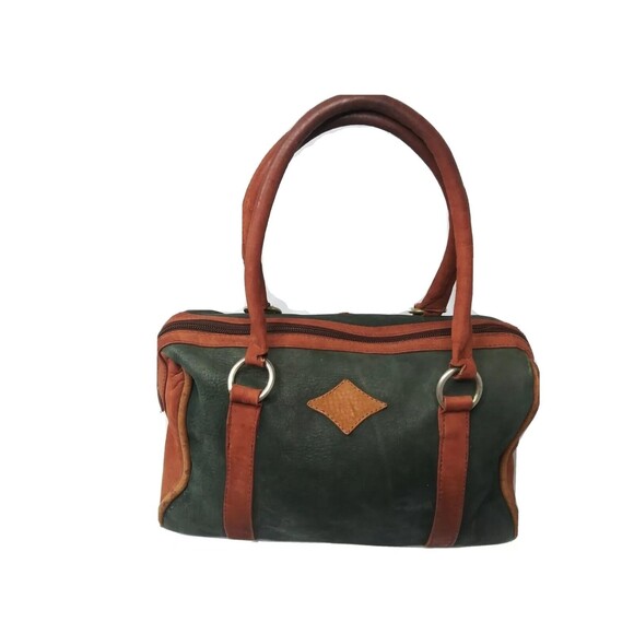 Gavelli Colombian Leather Handbag Purse Handcrafted Satchel Green & Brown